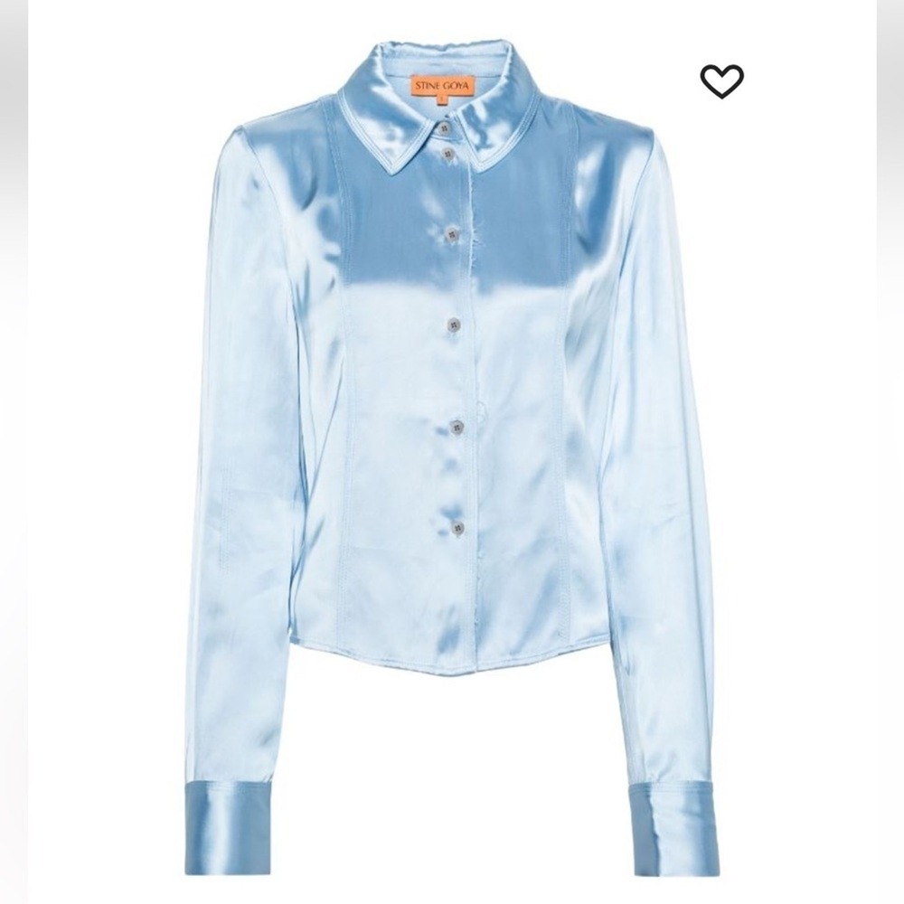 Stine Goya Shane Satin Shirt Sz L Blue Seam Detail Button Down Luxe Polished
